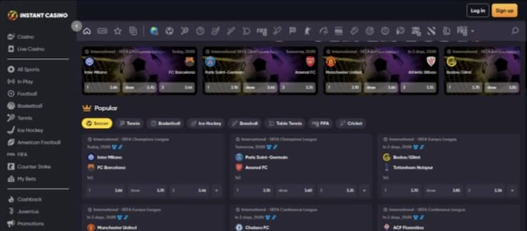 Instant casino crypto betting site screenshot